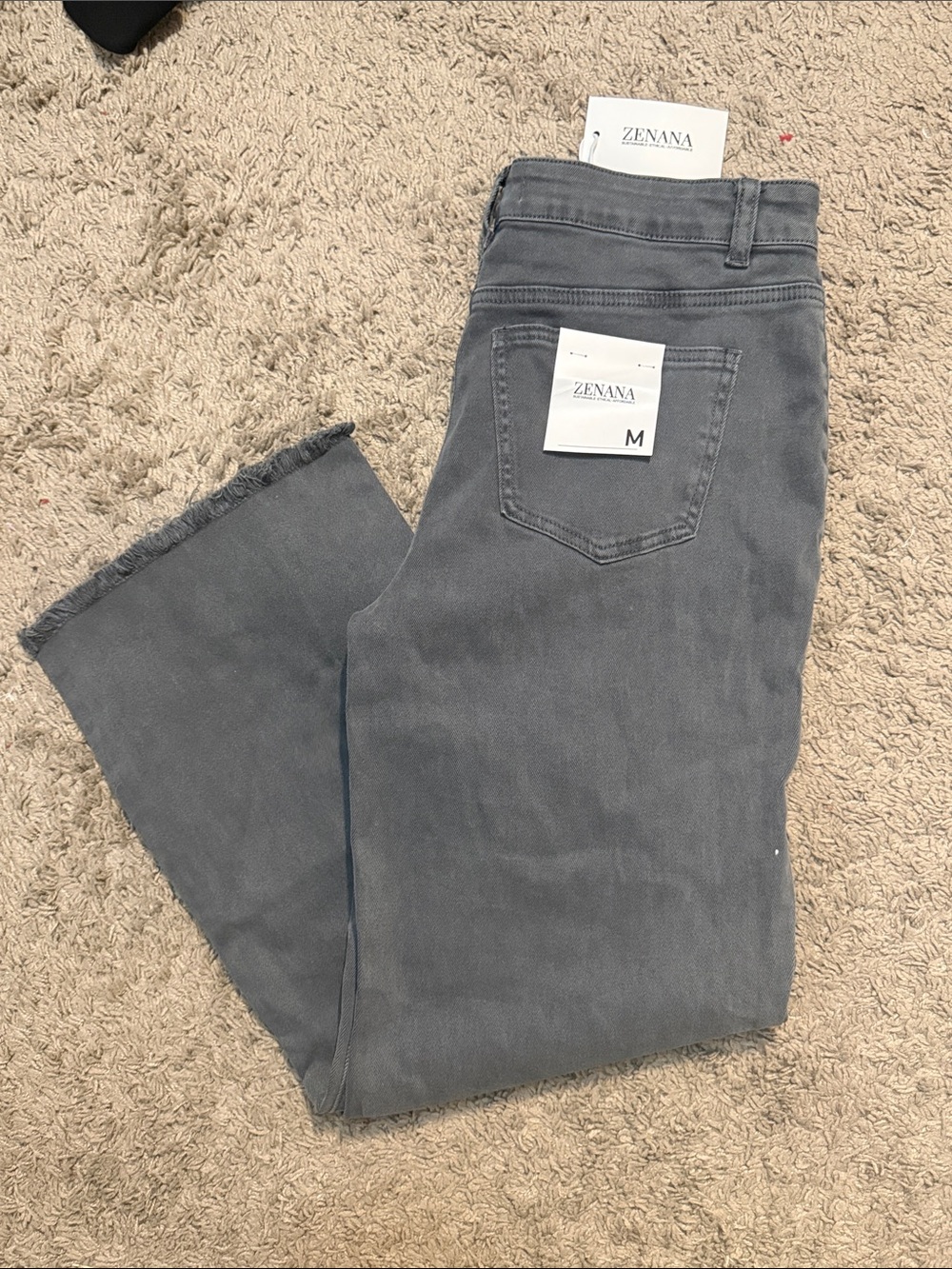 Zenana Outfitters Women's Gray Frayed-Hem Wide Leg Jeans